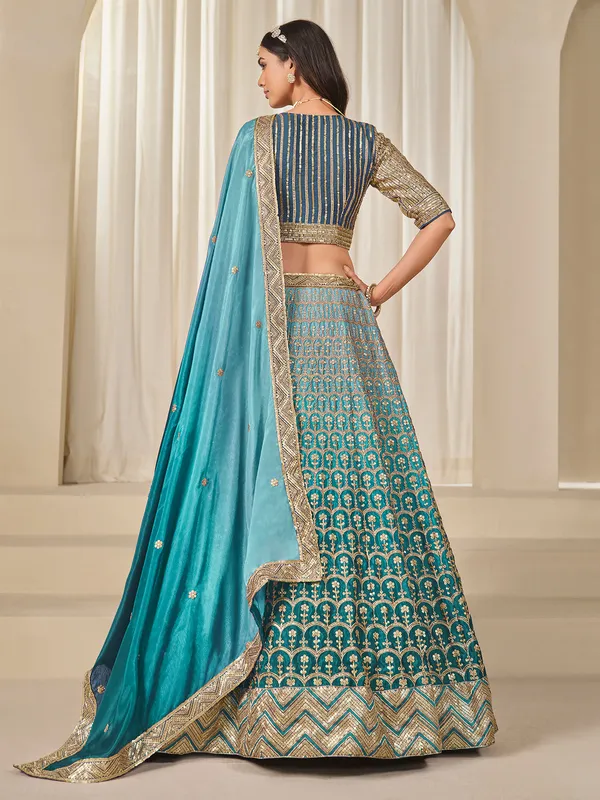 Rama green shaded silk lehenga choli