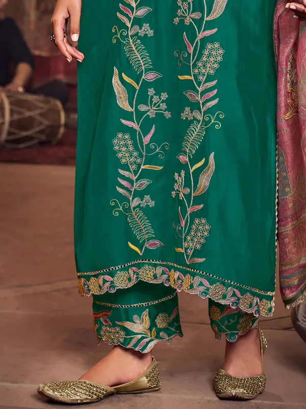 Rama green silk festive wear salwar suit