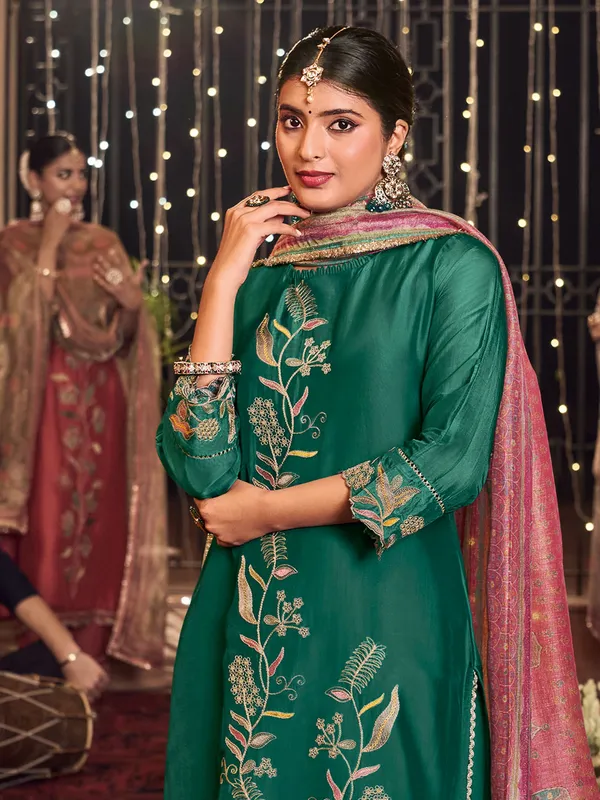 Rama green silk festive wear salwar suit