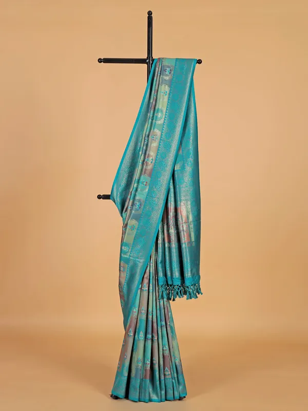 Rama green silk festive wear saree