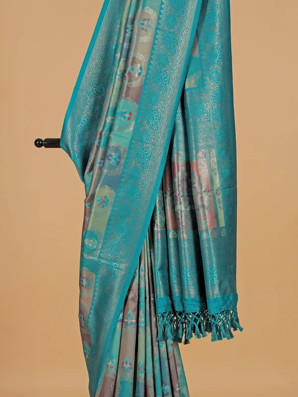 Rama green silk festive wear saree
