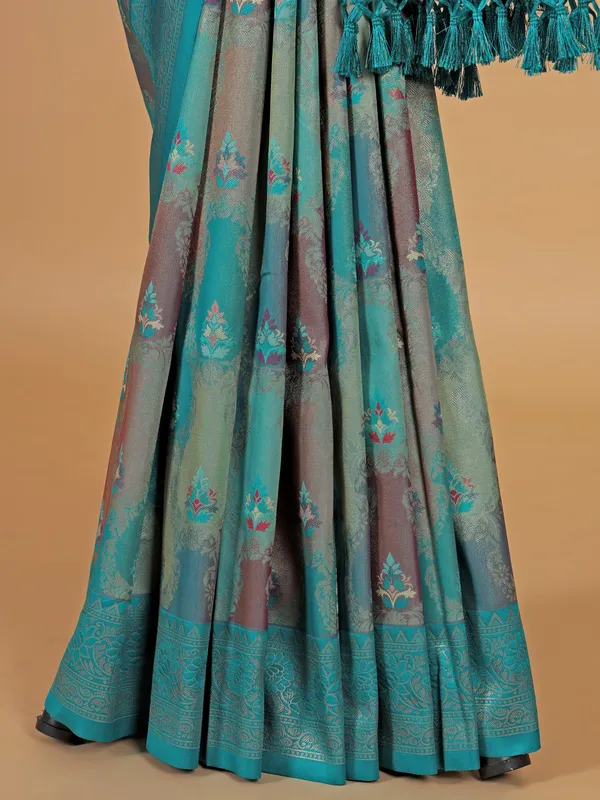 Rama green silk festive wear saree