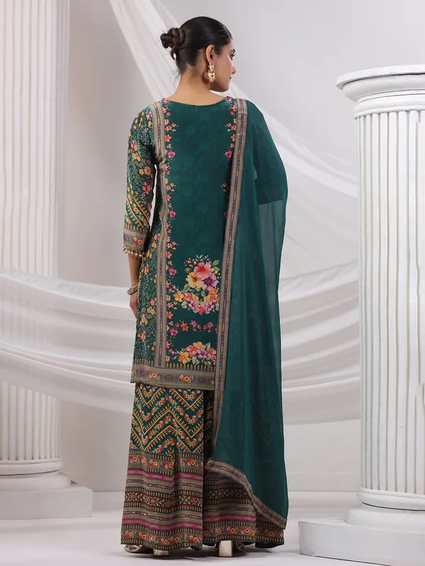 Rama green silk floral palazzo kurti set