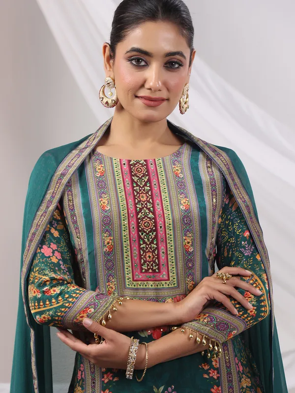 Rama green silk floral palazzo kurti set