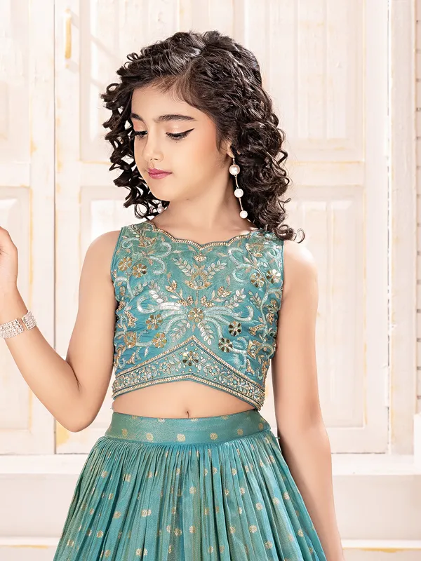 Rama green silk lehenga choli with zari shine