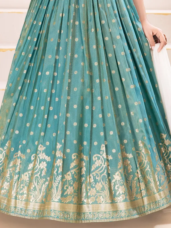 Rama green silk lehenga choli with zari shine