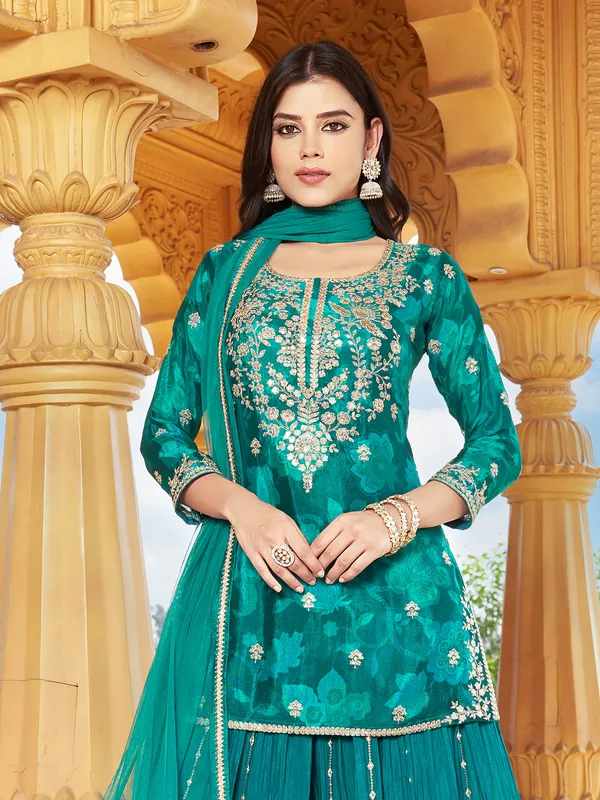 Rama green silk palazzo suit for festival
