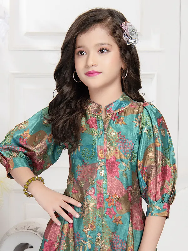 Rama green silk printed co ord set