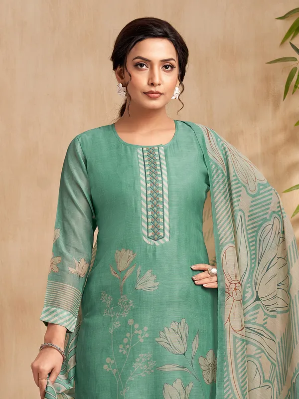Rama green silk printed festive salwar suit