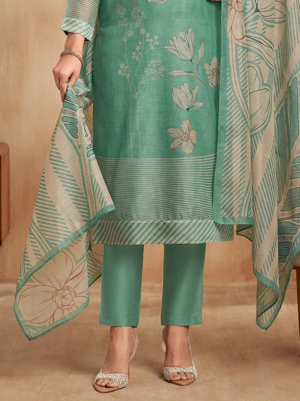 Rama green silk printed festive salwar suit