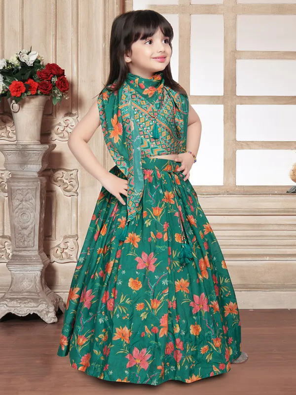 Rama green silk printed lehenga choli