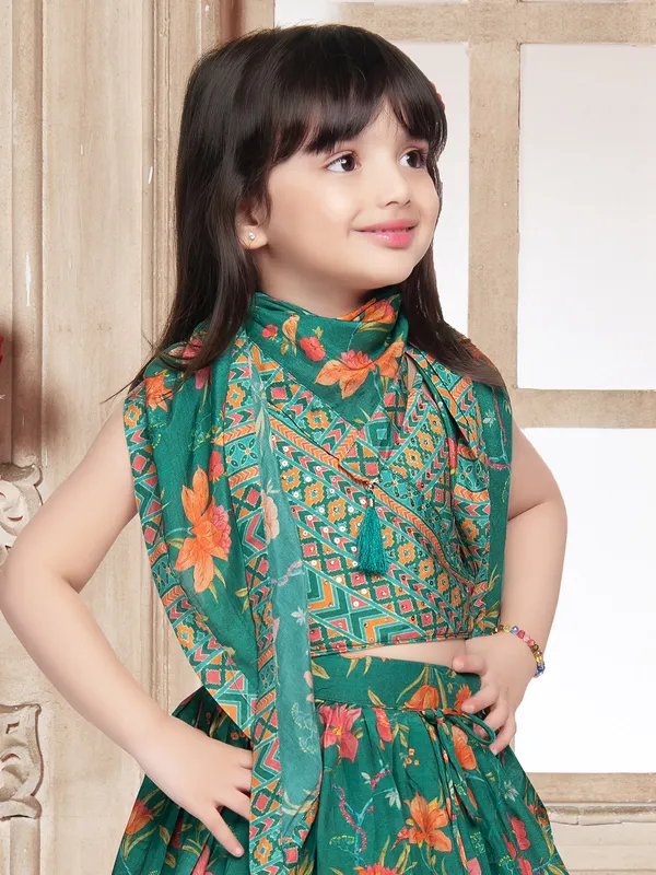 Rama green silk printed lehenga choli