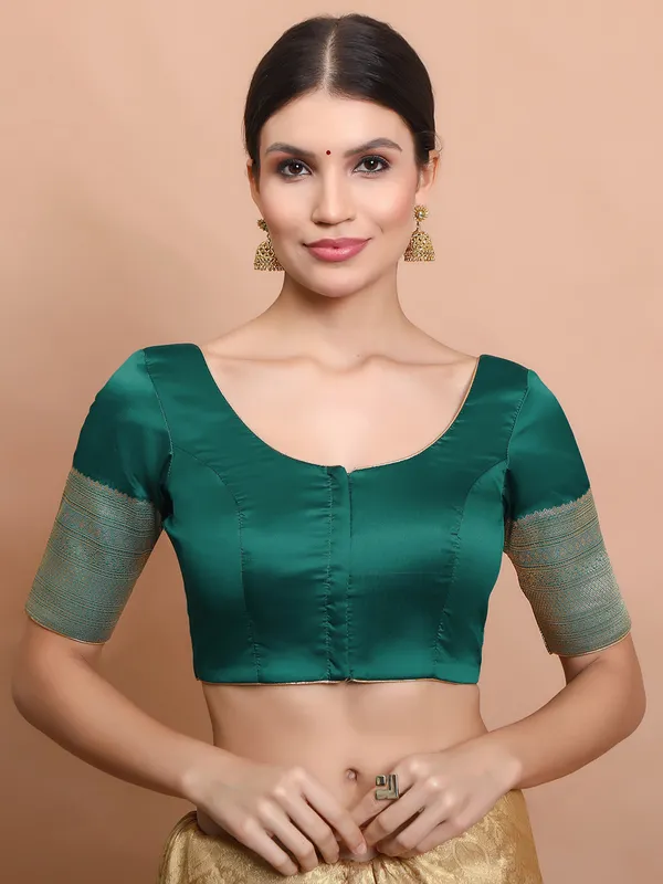 Rama green silk ready made blouse with zari weaving