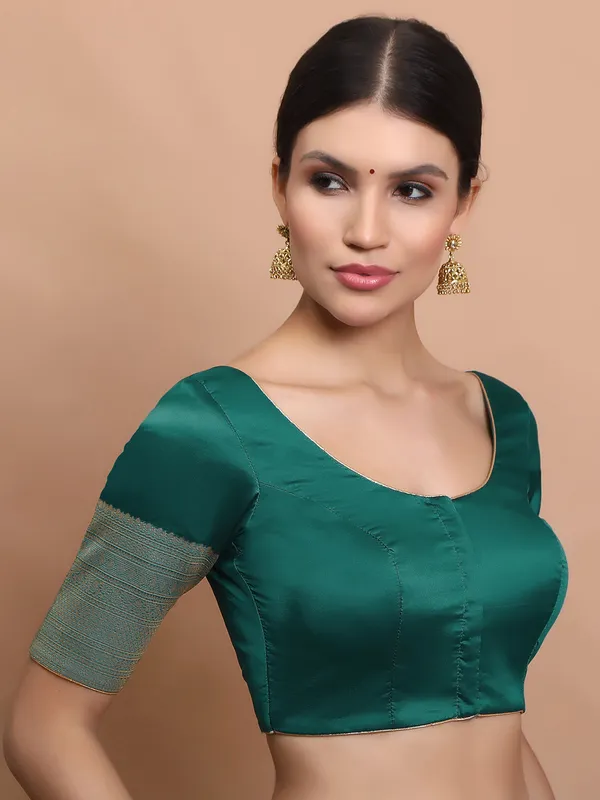 Rama green silk ready made blouse with zari weaving