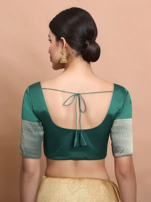 Rama green silk ready made blouse with zari weaving