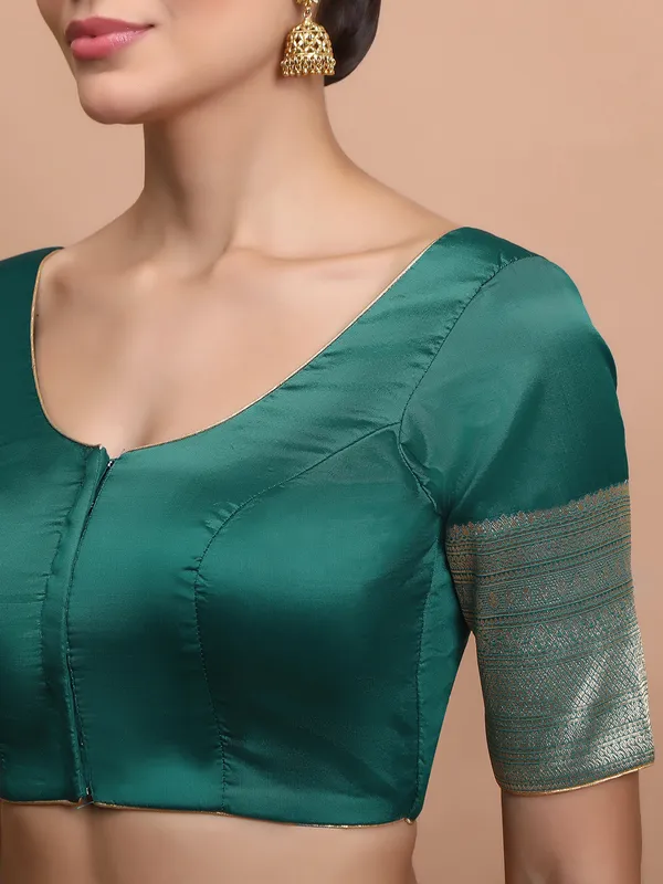 Rama green silk ready made blouse with zari weaving