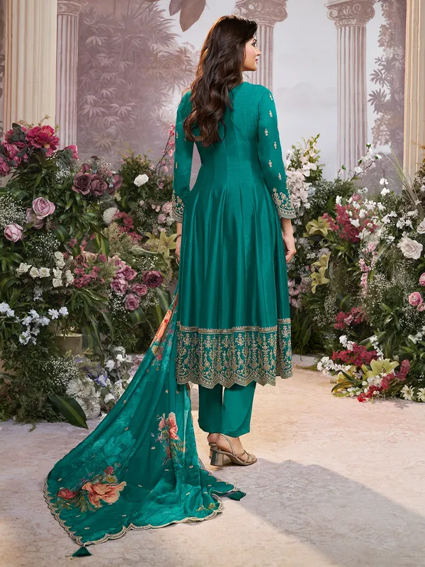 Rama green silk salwar suit for festival