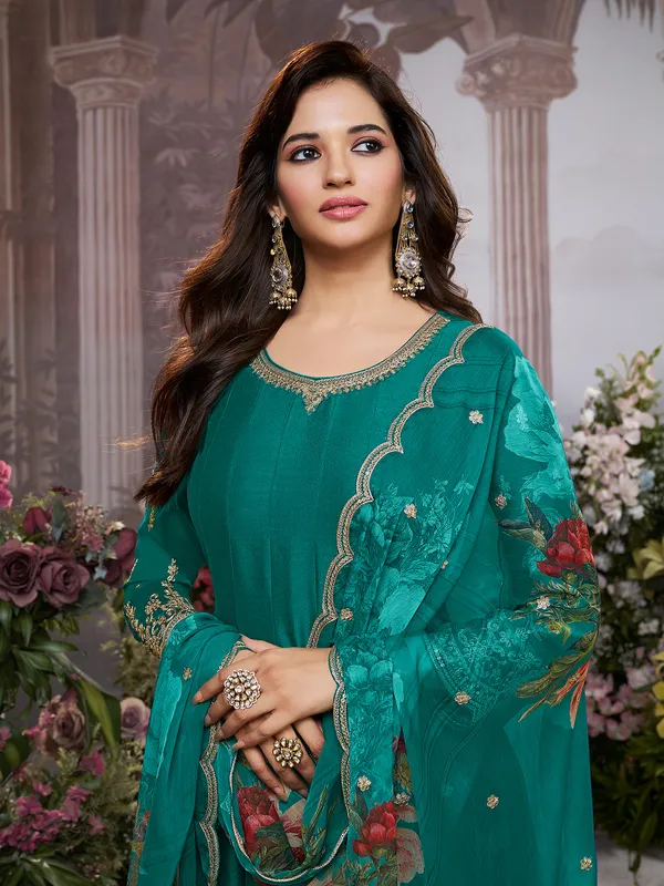 Rama green silk salwar suit for festival