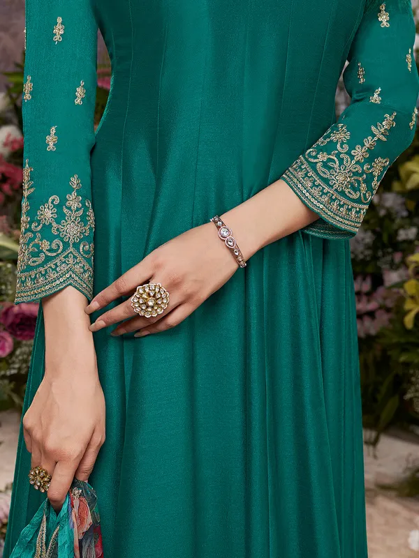 Rama green silk salwar suit for festival