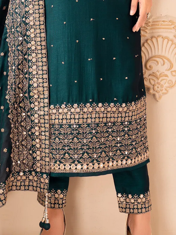 Rama green silk salwar suit with sequins work