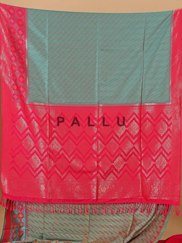 Rama green silk saree with magenta border