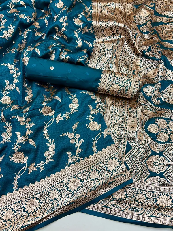 Rama green silk saree with zari embellishment
