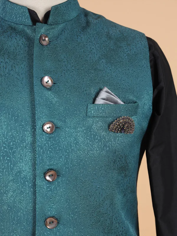 Rama green silk waistcoat set for man