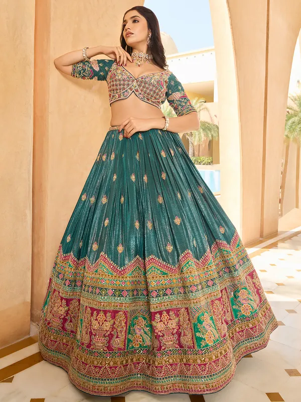 Rama green silk wedding lehenga choli