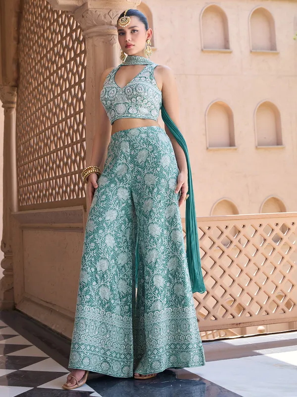 Rama green silk wedding wear palazzo suit