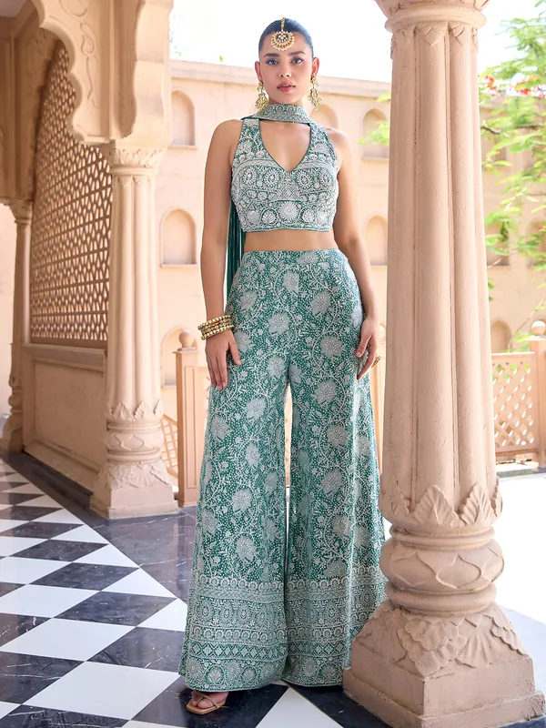 Rama green silk wedding wear palazzo suit