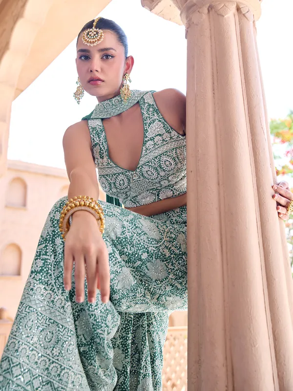 Rama green silk wedding wear palazzo suit