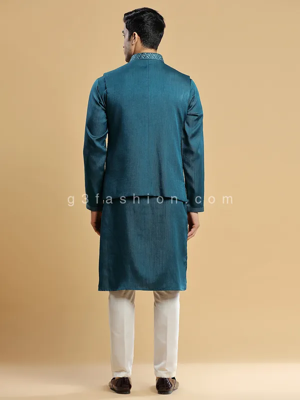 Rama blue silk wedding wear waistcoat set