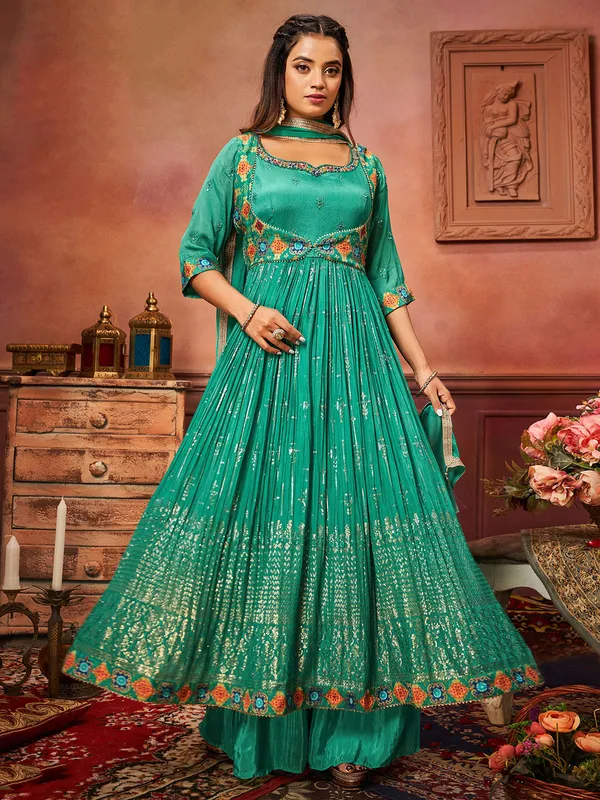 Rama green soft silk palazzo suit