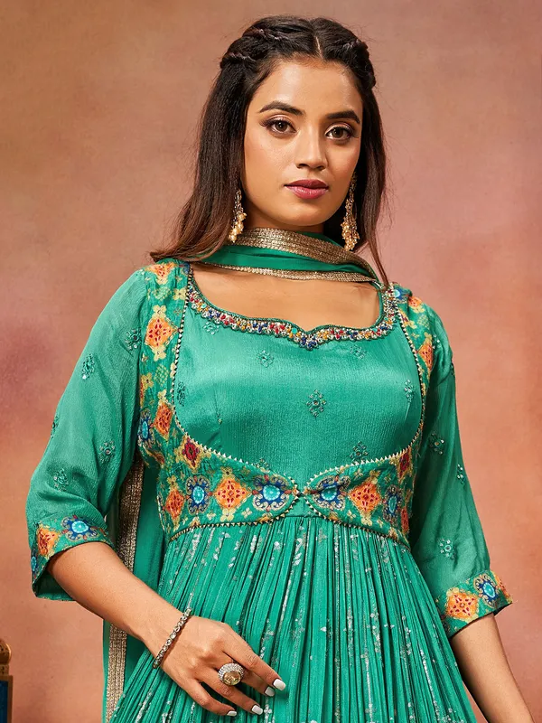 Rama green soft silk palazzo suit