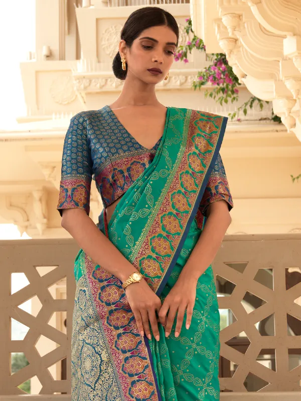 Rama green special latest wedding banarasi silk saree