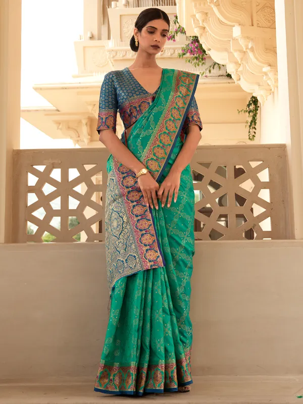 Rama green special latest wedding banarasi silk saree