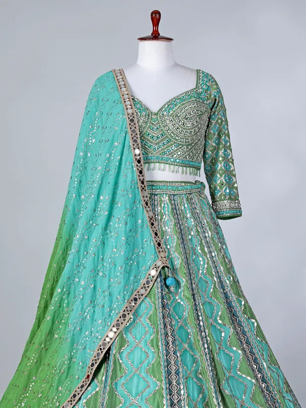 Rama green sweetheart silk lehenga choli with dupatta