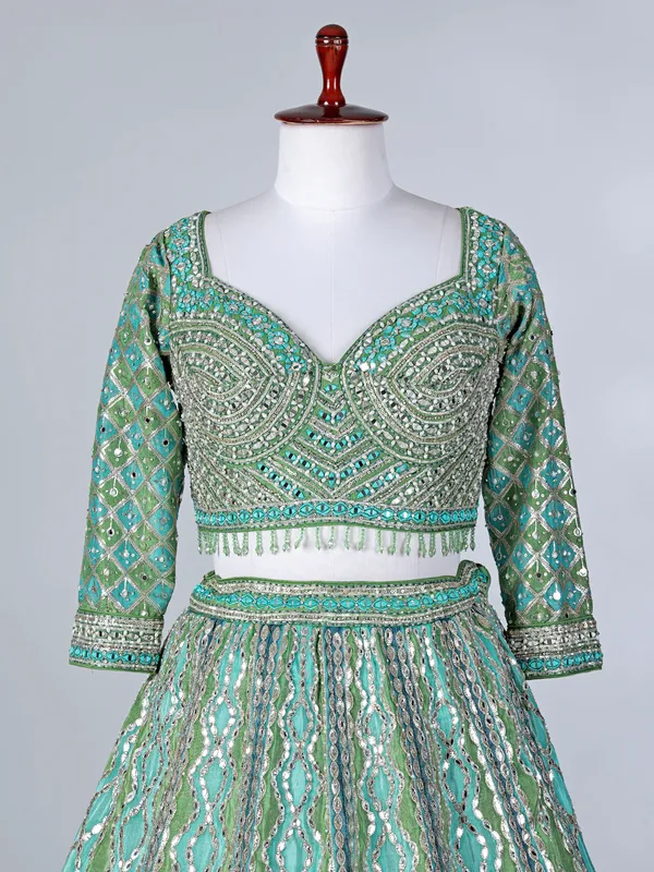 Rama green sweetheart silk lehenga choli with dupatta