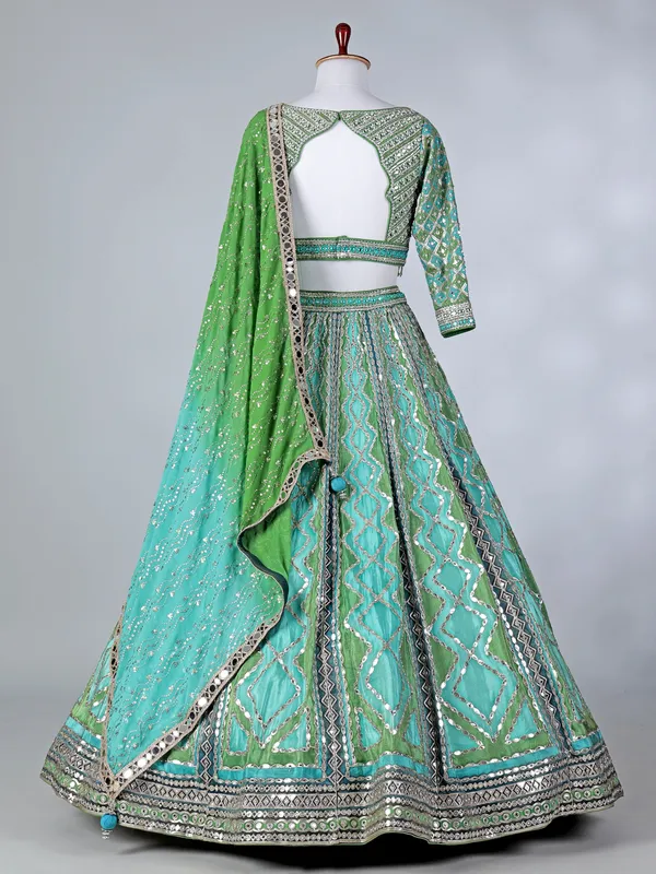 Rama green sweetheart silk lehenga choli with dupatta