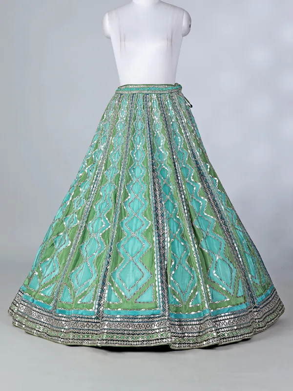 Rama green sweetheart silk lehenga choli with dupatta