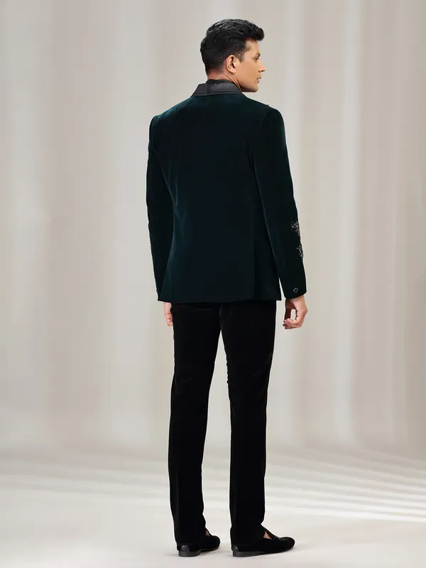 Rama green velvet coat suit with reception wear