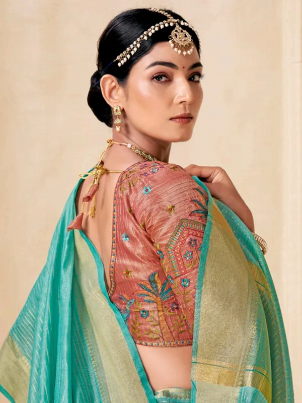 Rama green viscose saree for festival