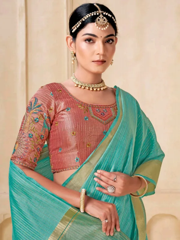 Rama green viscose saree for festival