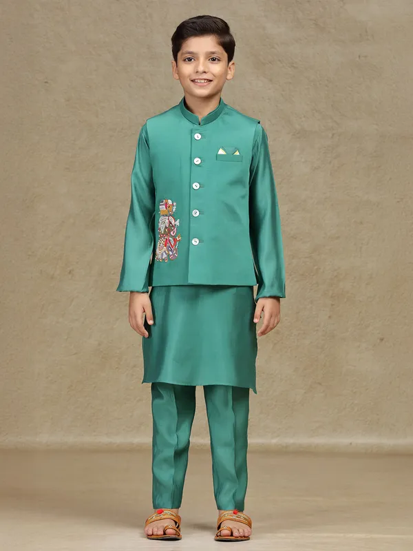 Rama green waistcoat set in silk