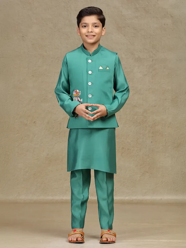 Rama green waistcoat set in silk