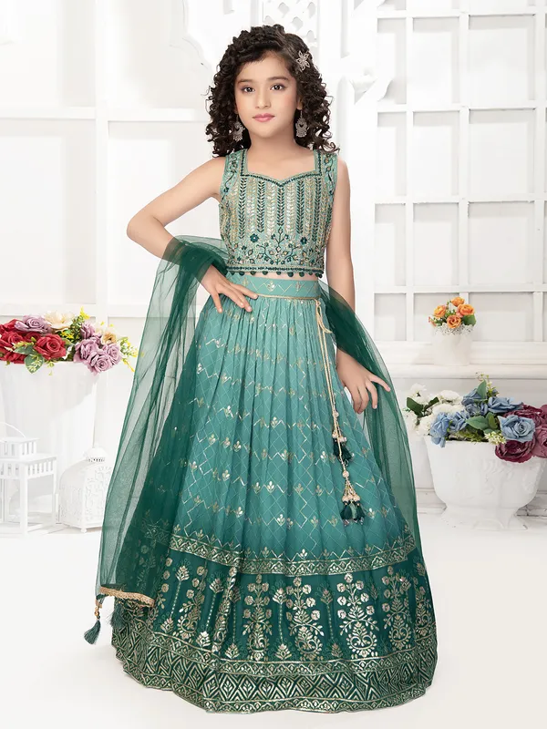 Rama green wedding lehenga choli in georgette