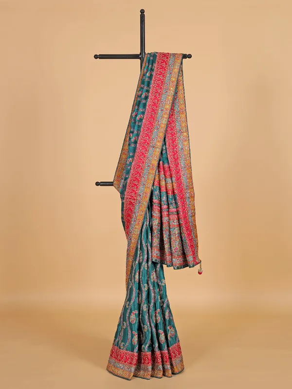 Rama green wedding wear masru silk saree