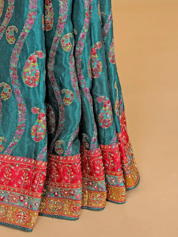 Rama green wedding wear masru silk saree