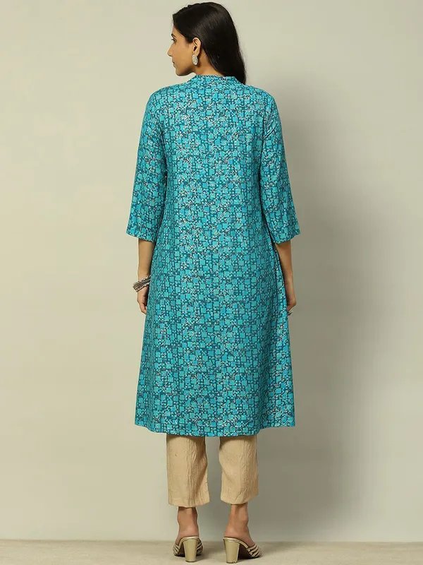 RANGRITI aqua cotton printed straight kurti