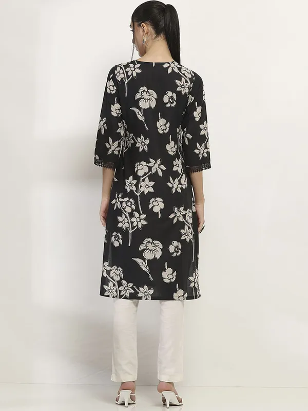 RANGRITI black cotton printed kurti